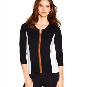 White House Black Market Faux Leather Tipped Colorblock Cardigan